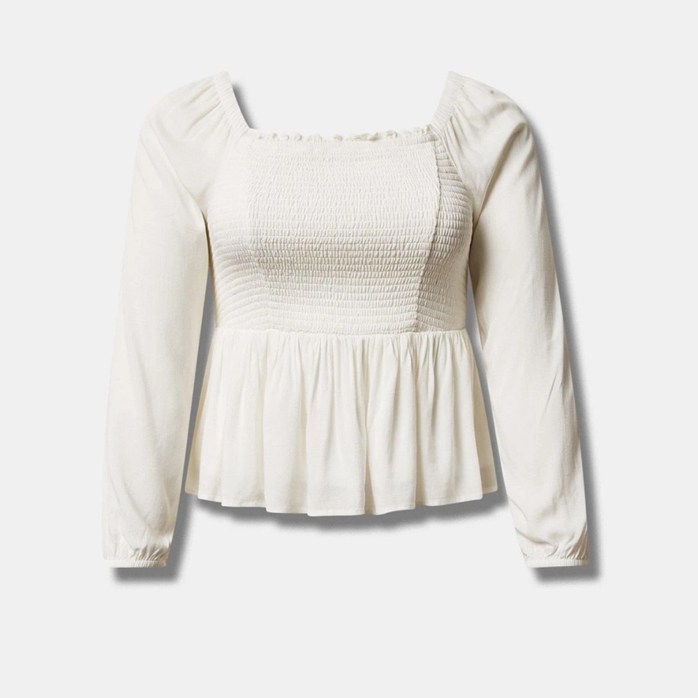 Torrid Rayon Slub Smocked Bodice Long Sleeve Crop Blouse - 00X NWOT